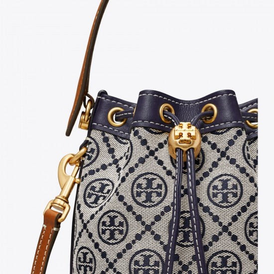 Tory Burch Women Mini T Monogram Bucket Bag Navy